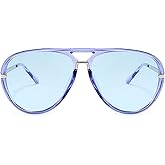 mincl Oversized Pilot Sunglasses Women Fashion Big Frame Sun Glasses Goggle Trendy Metal Frame Oval Shades