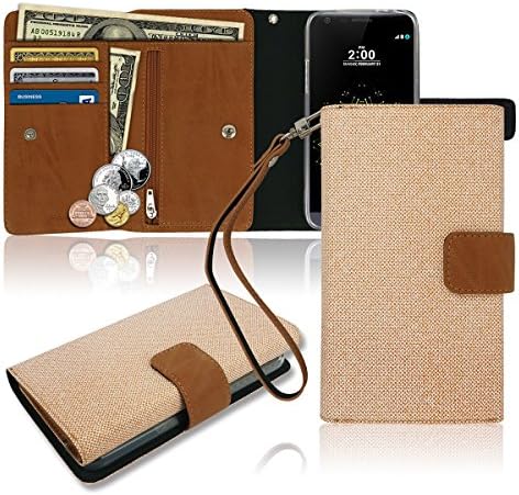 LG G5 Wallet Case, Zipper [3 Credit Card / Id / Cash / Coin] Pockets Wrist Strap, TPU Jelly PU Leather Mobile Flip Diary Cover Small Mini Size Pouch Clutch Bag LGG5 (Orange)