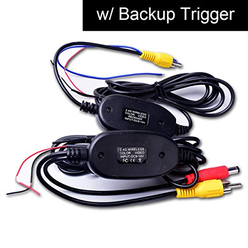 Wireless Video Cable w/Backup Trigger Wire Tx & Rx for RCA Rear View Camera to GPS Navi, Headunit, Monitor LCD Screen 12V
