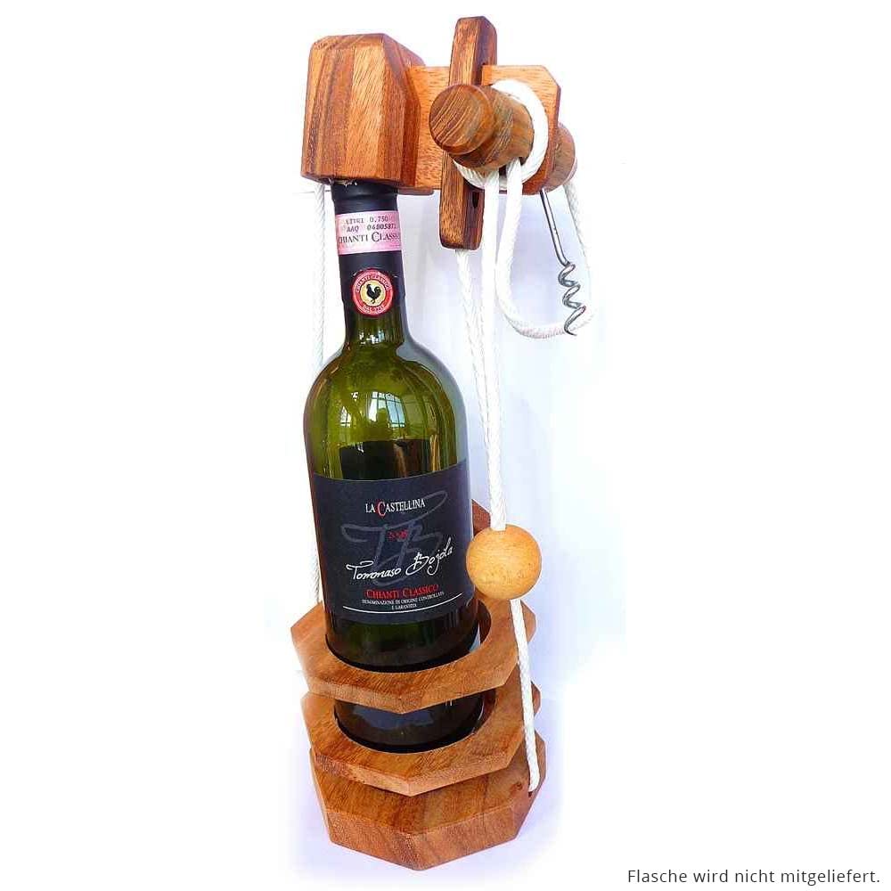 Logica Puzzles Art. Not For Alcoholics - Bottle Holder Brainteaser in Fine Wood - Difficulty 3/6 Hard - Leonardo da Vinci Collection (Corkscrew)