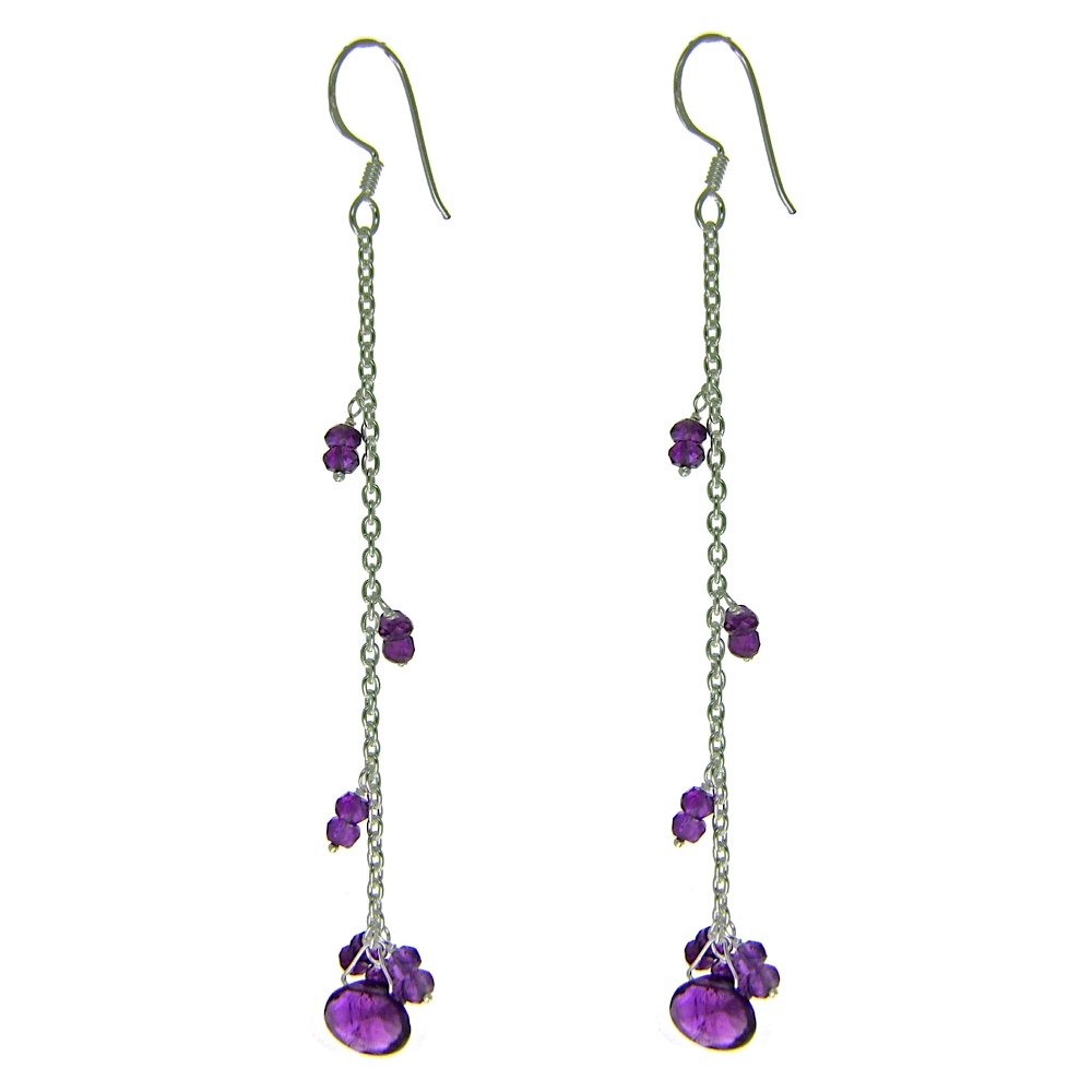Franki Baker Sterling Silver Long & Dainty Amethyst Earrings. 9.5cm