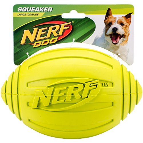 Nerf Dog Squeak Ridged Rubber Football Dog Toy, Medium/Large, Green 7 inches