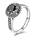 Mytys Retro Vintage Silver Plated Black Round Cut Marcasite Crystal Fashion Statement Rings for Women