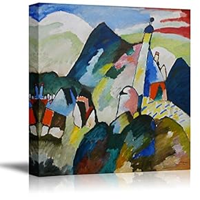 Blick auf Murnau mit Kirche by Wassily Kandinsky - Canvas Print Wall Art Famous Painting Reproduction - 12" x 12"
