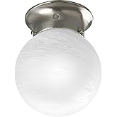 Progress Lighting 1 Light Ceiling Light, 6-Inch Glass Globe Flush Mount Ceiling Lighting Fixture, Dimmable, White Glass, Brus