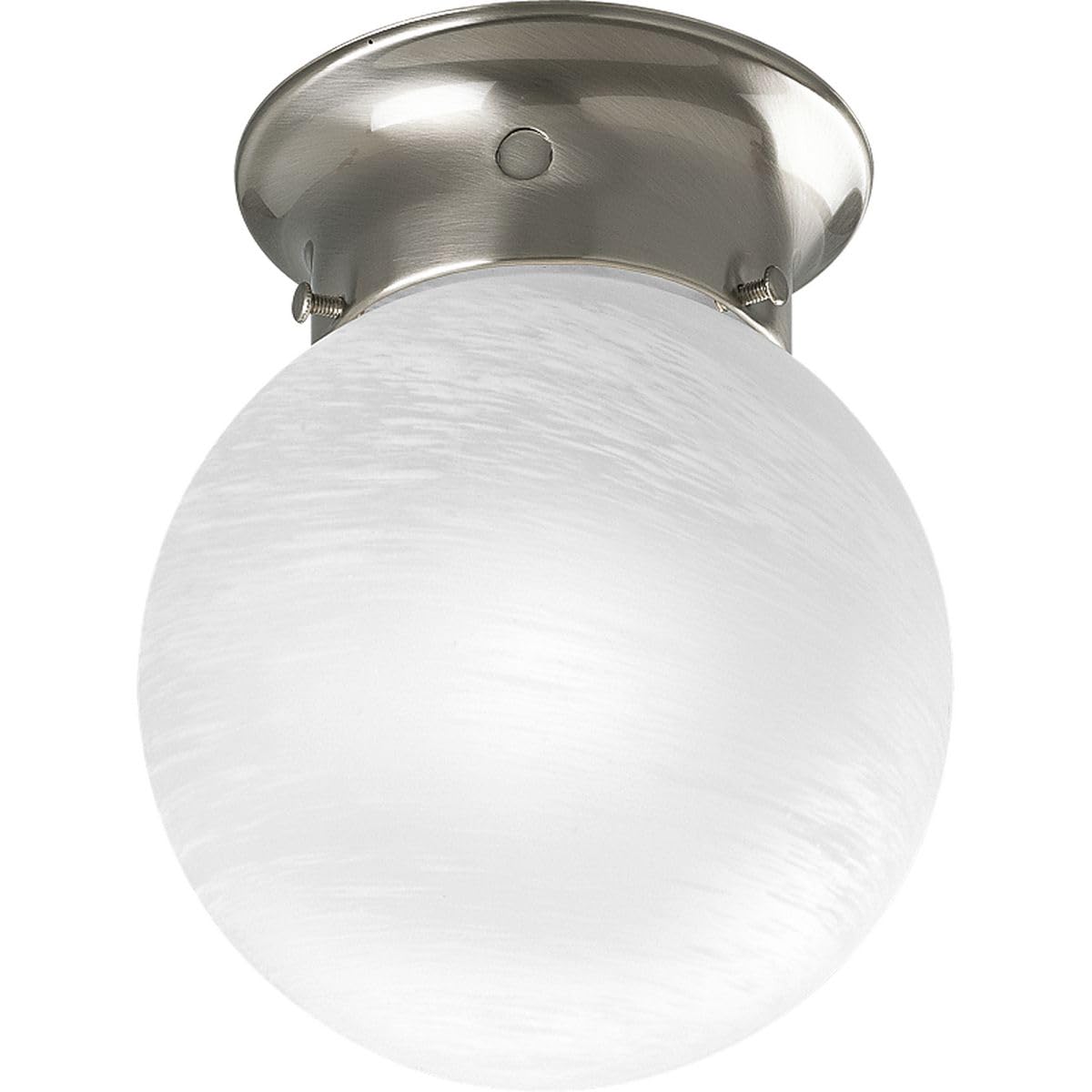 Photo 1 of Progress Lighting 1 Light Ceiling Light, 6-Inch Glass Globe Flush Mount Ceiling Lighting Fixture, Dimmable, White Glass, Brushed Nickel (P3401-09)