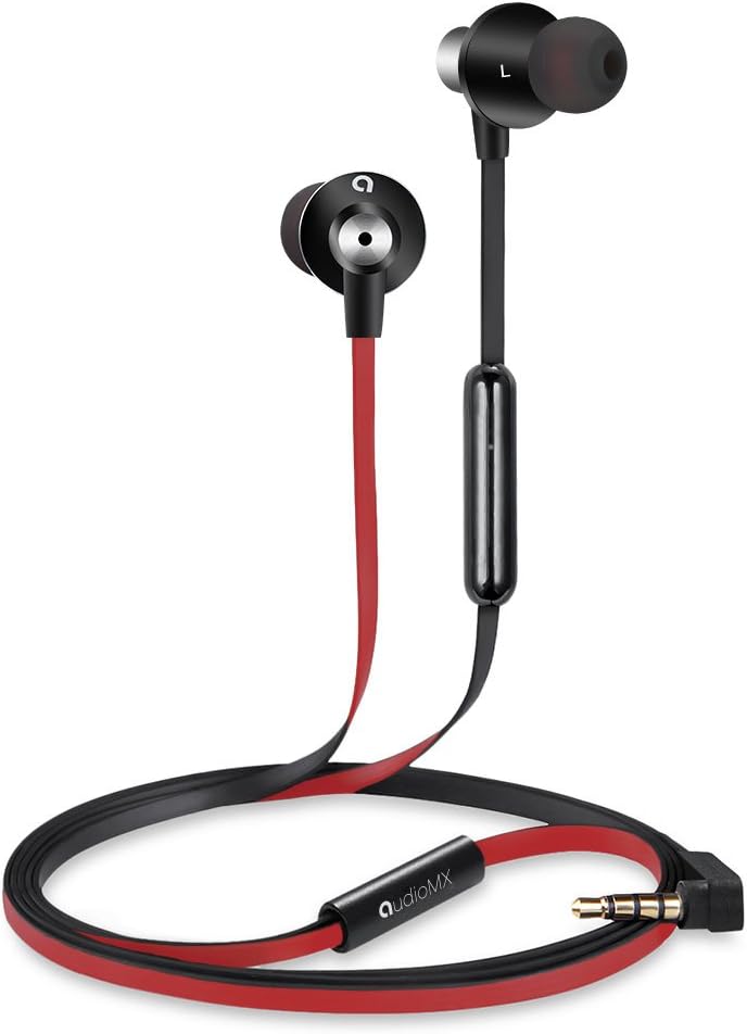 AudioMX In-Ear Headphones Sports Earbuds with Microphone Stereo Earphone, Volume Control & 3.5mm tangle free Wired Cable for iPhone Samsung Galaxy iPad