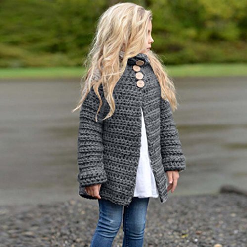 Sunbona Toddler Baby Girls Cute Autumn Button Knitted Sweater Cardigan Warm Thick Coat Clothes (8T(6~7years), Gray) - Thumbnail 2
