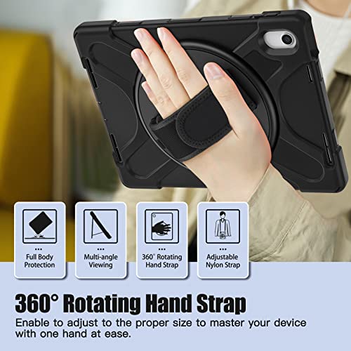 Gerutek Shockproof Case for iPad (A16) 11th/10th Generation (11/10.9 inch) 2025/2022, iPad 10th Case, Rugged Case with 360 Rotating Stand, Hand Strap and Shoulder Strap, Pen Holder, Black