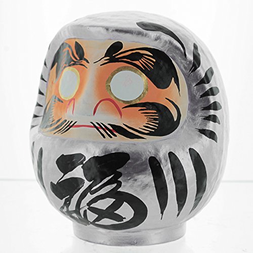 Daruma Doll Handcrafted in Japan, 4.7" Wishing Doll (Silver)