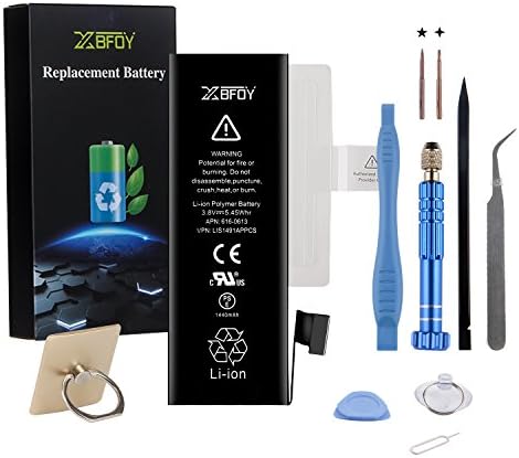 Battery Replacement for iPhone 5 (Not for 5S or 5C) with Repair Replacement Tool Kits, Instructions and Phone Ring Stand Holder by XBFOY - 24-Month Warranty