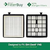 2 - FilterBuy Dirt Devil F45 (F-45) HEPA Replacement Filters, Part # 2KQ0107000. Designed by FilterBuy to fit Dirt Devil Vision Pet Canister Vac SD40000 & Dirt Devil EZ Lite Canister Vac SD40010
