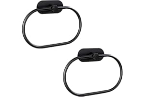 Eolax Towel Bar/Bath Towel Ring, Self Adhesive Hand Towel Ring for Bathroom, Stainless Steel Sticky Hand Towel Holder, No Drilling Modern Round Towel Hanger Wall Mounted (2 Pack, Black)