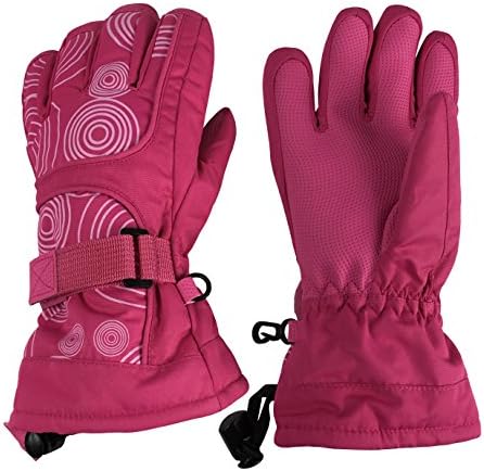 N'Ice Caps Kids Scroll Print Waterproof Thinsulate Insulated Winter Snow Gloves (Fuchsia/White, 8-10yrs)