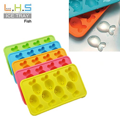 Vibola Novelty Gift Fish Shapes Flexible 8 Ice Cube Tray Mold Rubber Ice Cube Freeze Mold Ice Maker(Random Color)
