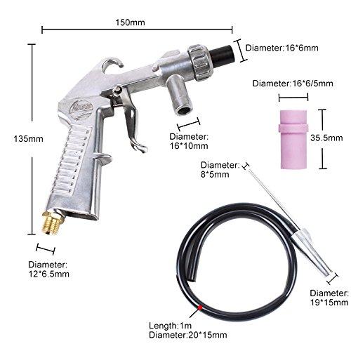 OSOF Air Sand Blaster Kit Blasting Grit Shot Sandblaster Siphon Feed Gun Nozzle Tube Rust Remove Abrasive Sand Blasting + 6Pcs Nozzle (4mm 5mm 5mm 6mm 6mm 7mm) + Sand Suction Pipe