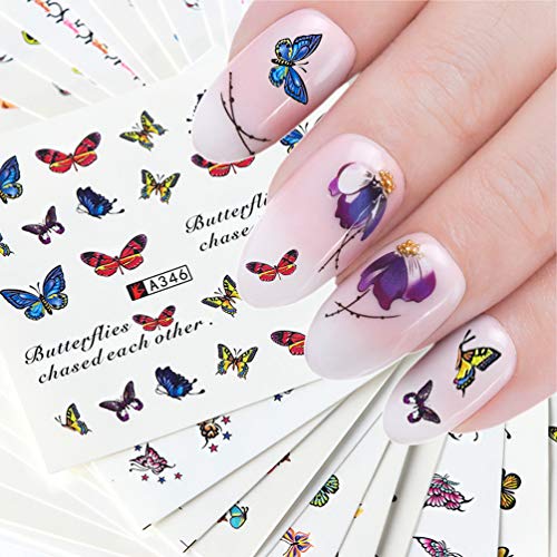 KINGMAS 50 Sheets Nail Art Stickers, DIY Nail Decals Butterfly, Flowers