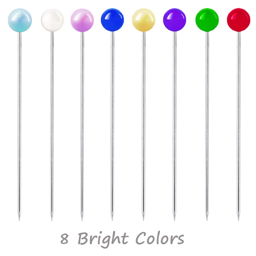 Benvo 250Pcs Sewing Pins with Plastic Pearl Head Pins Straight Quilting Pin 38mm Multicolor Ball Heads Pins with Hanging Plastic Contain Box for DIY Sewing Craft Dressmaker Jewelry Decoration Fabric
