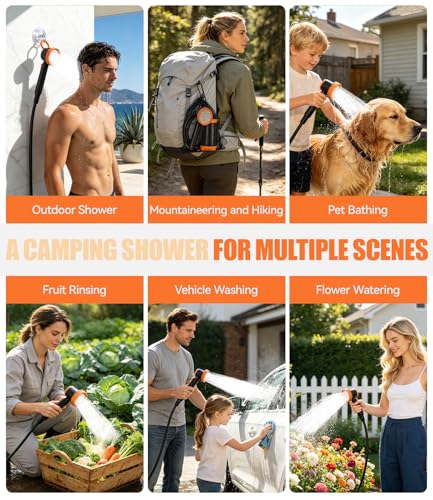 Portable Camping Shower, 8000mAh Portable Shower Pump Underwater Shower USB Rechargeable LCD Display, IPX8, for Camper, Travel, Beach, Pets