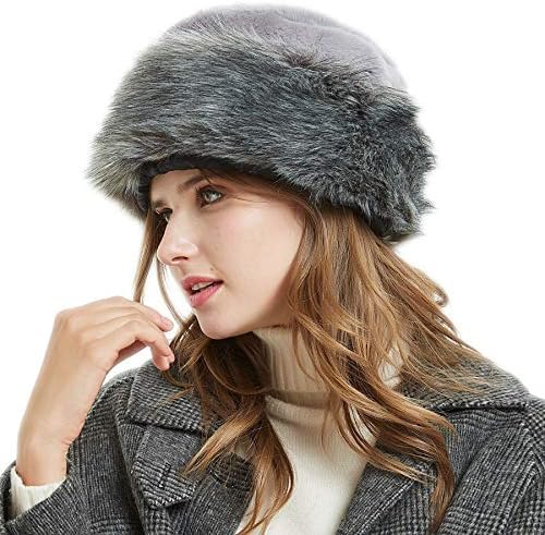 Soul Young Women's Leopard Faux Fur Hat with Fleece and Elastic for Winter