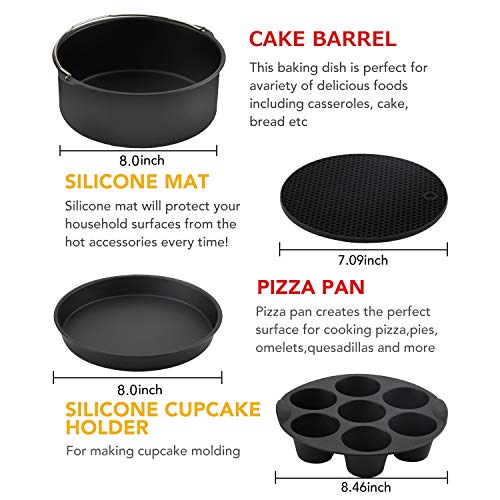 8 Inch Air Fryer Accessories, Apsung 14 Pcs Air Fryer Accessories Compatible with Growise Phillips Cozyna Fit all 5.2QT-6.3QT Air Fryer with Recipe Cookbook, FDA Approved - Thumbnail 2