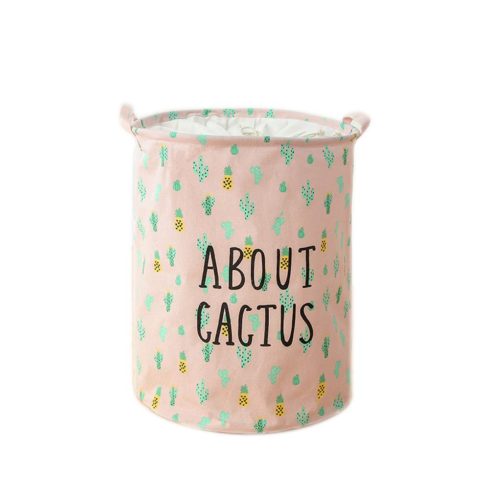 Qinlee - Cesto para la Ropa de Lino Grande y Redondo, con asa, con Tapa