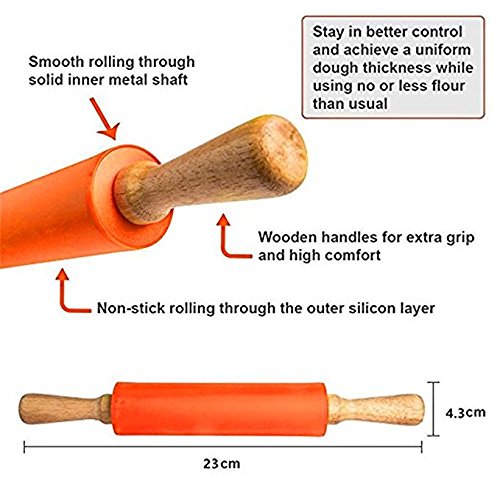 Koogel Mini Rolling Pin, 2 Pack 9 Inch Kids Rolling Pins Wooden Handle Non-Stick Silicone Rolling Pins for Children Baking Kitchen Tools