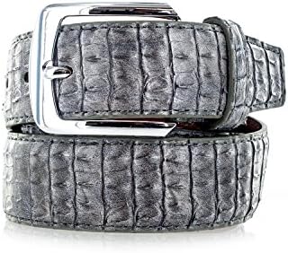 Faddism Men's Genuine Leather Lizard Skin Textured Belt With Silver Buckle - Grey S