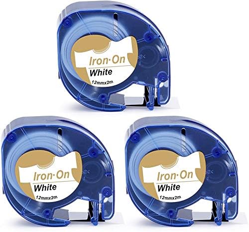 Suminey Compatible Label Tape Replacement for LetraTag White Letra Tag Label Tape LT Fabric Iron-on 18769 S0718850 for LT-100H LT-100T Plus Label Makers, Black on White, 12mm x 2m, 3-Pack