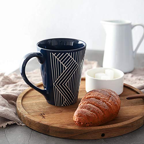 LIFVER Coffee Mugs Set Tall 18 Ounces, Coffee Mugs Large, Ceramic Mugs With Embossed Nordic