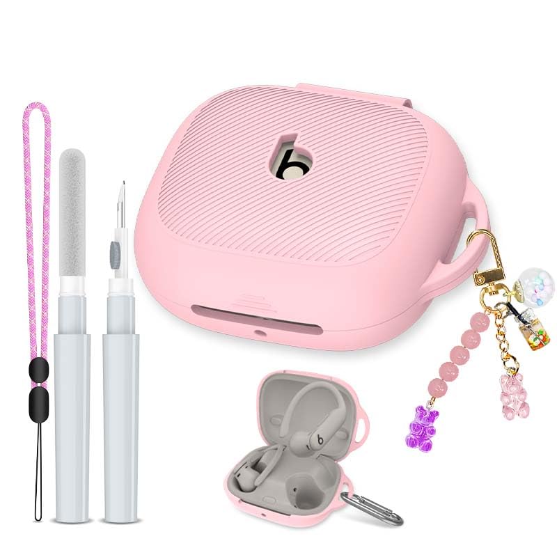 Photo 1 of [5in1 Set] Case for Beats Powerbeats Pro 2 (2025), Silicone Shockproof Protective Cover Compatible with Beats Powerbeats Pro 2 Women Powerbeats Pro2 Case with Fashion Keychain/Cleaner Kit (Pink)