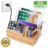 InkoTimes Charging Station with 5-Port USB Charger, Bamboo Charging Station for Multiple Devices of Apple iWatch iPhone iPad Samsung, Universal iOS and Android Cell Phones & Tablets