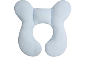 Blublu Park Upgraded Baby Head Support Pillow for Newborn Toddler, Soft Cotton Baby Travel Pillow for Car Seats and Strollers, Blue