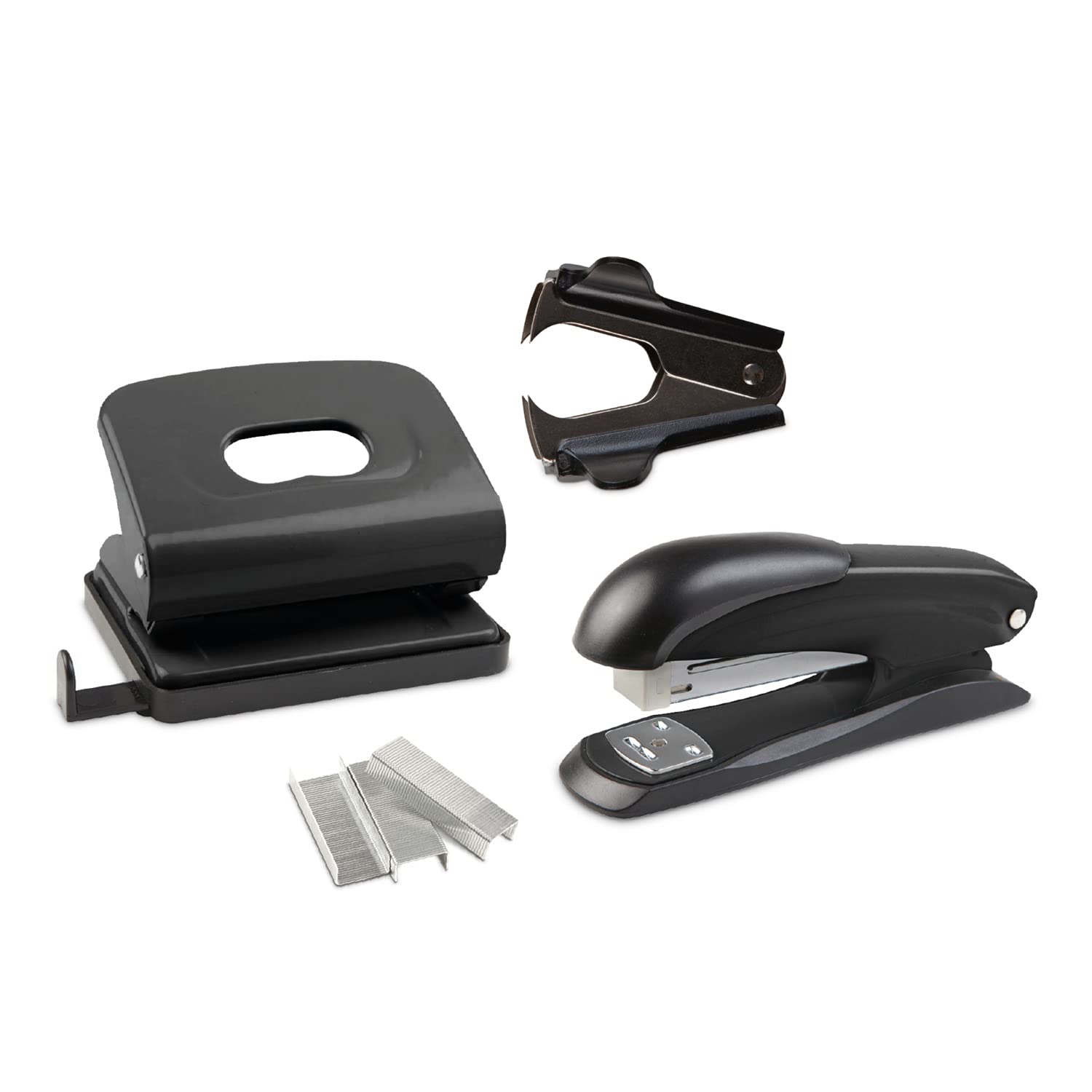 Idena 12086 Office Set 4-Piece Hole Punch Stapler Staple Remover and Staples 24/6