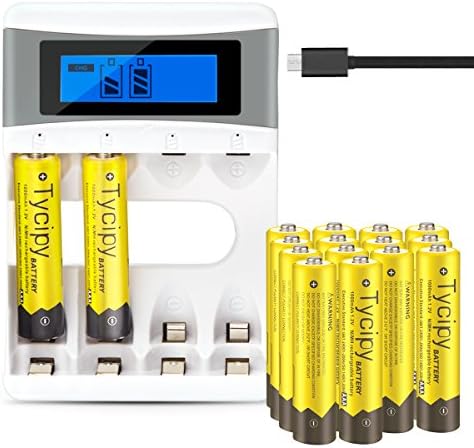 Tycipy 16 Pack 1.2V 1000mAh Rechargeable Ni-MH AAA Batteries and 4 Bay AA AAA Battery Charger