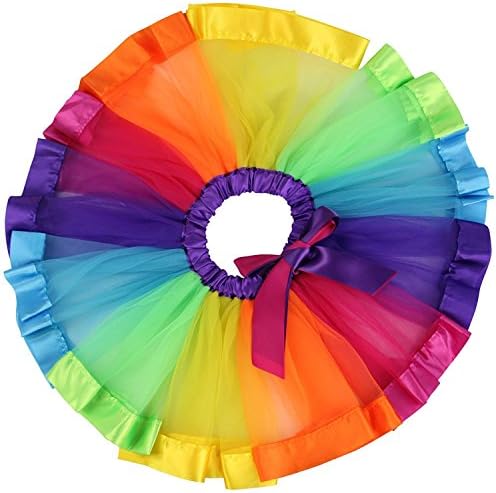 WYR Girls Rainbow Layered Soft Tutu Skirt Tiered Dance Ballet Ruffle colorful Outdoor Skirt,S