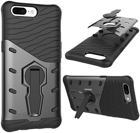 OnePlus 5 Case,MuTouNiao Cell Phone Case Silicone &amp; Plastic PC 2 in 1 360°Rotating Stand with Lanyard Hole Shockproof Back Case Cover for OnePlus 5 - Black