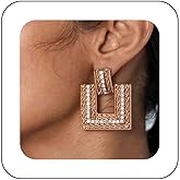 Iaceble Gold Rectangle Dangle Earrings Large Rectangle Geometric Earrings Crystal Square Statemetn Earrings Punk Exaggerated Metal Earrings Hammered Rectangle Drop Earrings Jewelry for Women
