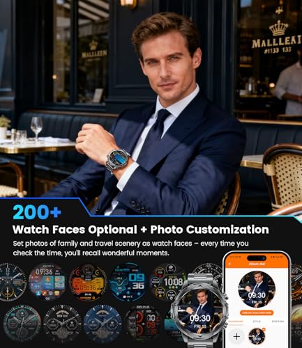 FitVigor Military Smart Watch for Men, 1.53" Fitness Tracker with 1000 mAh Ultra-Long Battery/Flashlight/Bluetooth Calling/Health Monitor / 120+ Sports Modes / IP68 Waterproof for iOS Android, Black