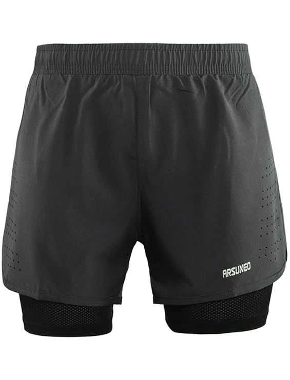 Lakaka Herren 2 in 1 Shorts Laufshorts Kurze Tights Trainingsshorts Innerer Kompressionsshorts Running Hosen Trainingshose
