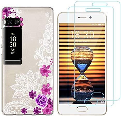 crisant Meizu Pro 7 Case Butterfly flower Premium Soft Silicone Gel TPU Protective Back Cover for Meizu Pro 7 (5,2 Inch) With Two Tempered Glass Screen Protector