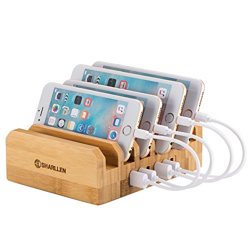 Bamboo Multiple Usb Charger Station with 6 ports [35W 2.4A MAX] Desktop USB Charging Station Dock by SHARLLEN