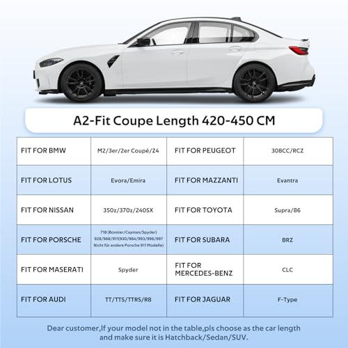 Holthly 10-Layer Outdoor Car Cover, Plush Car Cover, 100% Waterproof, Car Cover Suitable for Coupe Sedan Peugeot RCZ 308CC, BMW Z4, Porsche Boxster 718 Cayman, etc. 3M