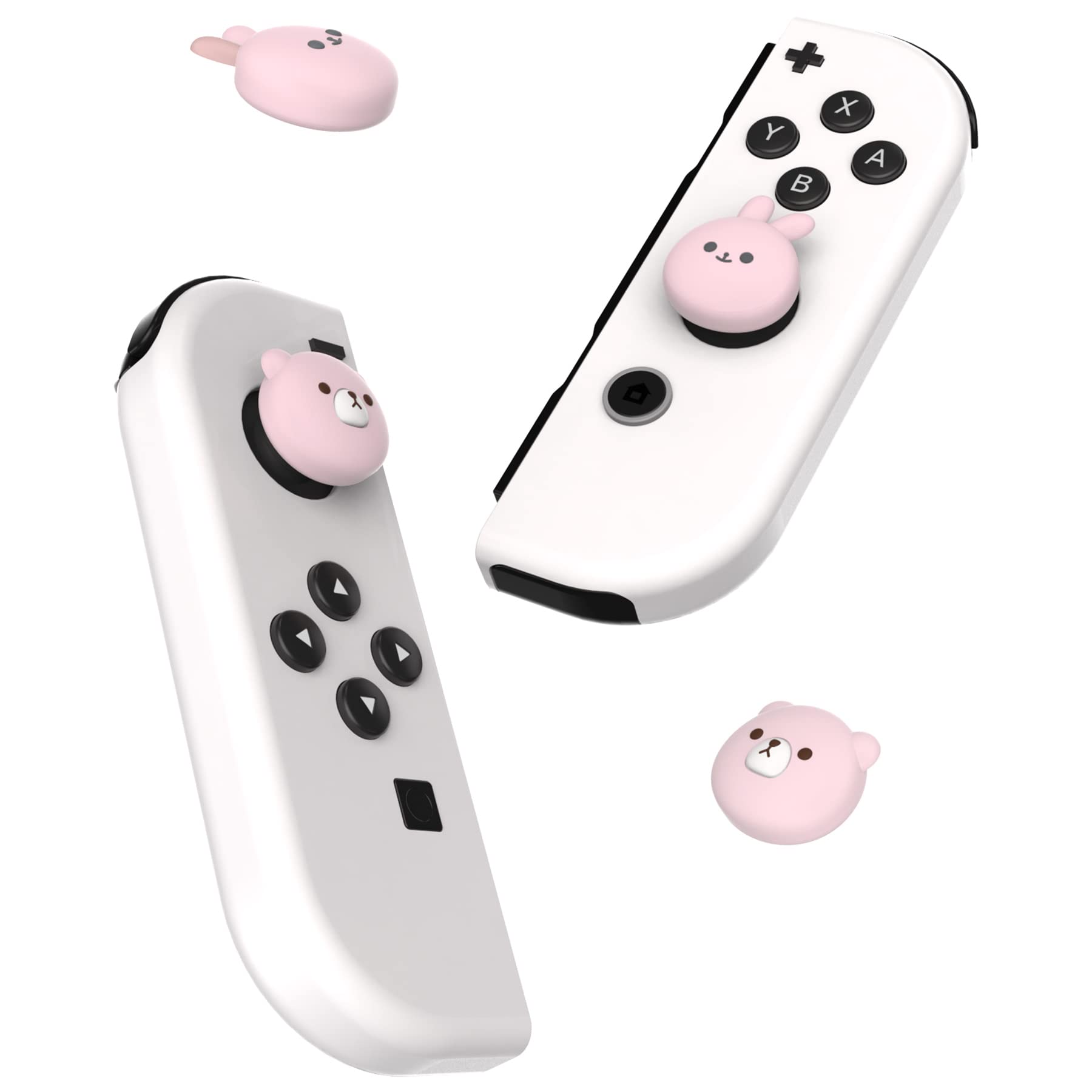 PlayVital Joystick Caps for Nintendo Switch, Thumbstick Caps for Switch Lite, Analog Cover Joycon Thumb Grip Caps for Switch & Switch Lite & Switch OLED - Chubby Bear & Smiley Bunny Pink