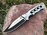 TacticalGearz Folding Knife w/Sheath, 440c Stainless Steel Drop Pont Blade, Black Titanium/Stainless Steel Handle    