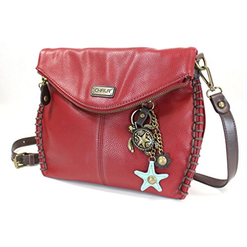 Chala Bronze Sea Turtle with Teal Starfish Purse Charm + XBody/ Shoulder Handbags - 9 Colors (Burgundy)