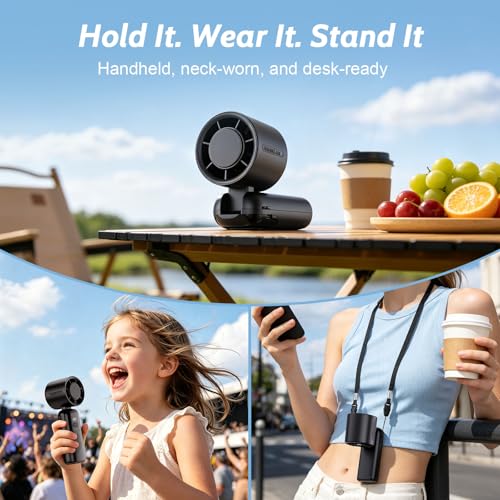 3-in-1.5000 mAh Portable Turbo Hand Fan with 100 Speed, 12 Hour Battery Life, LED Display, Small USB Turbo Fan, Pocket Fan for Outdoor Office