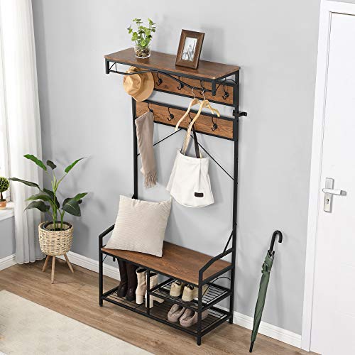 O&K FURNITURE Hall Tree with Shoe Storage, Entryway Bench with Coat
