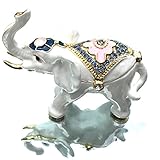 Waltz&F White Elephant Ring Holder Trinket Box Animal Figurine Collectible Large Jewelry Box with Gift Box