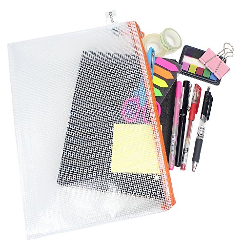 EOOUT 16pcs Plastic Mesh Zip Document Pouches Zip File Folders with A4 Size Paper, Office Supplies, Travel Storage Bags,8 Colors